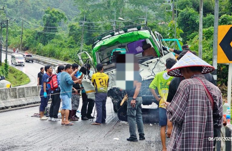 กาญจนบุรี เหตุซ้ำซาก ที่เก่า อุบัติเหตุรถบรรทุก10ล้อ เบรกแตกขณะลงเขาบริเวณเนินยาว(เนิน100 ศพ)