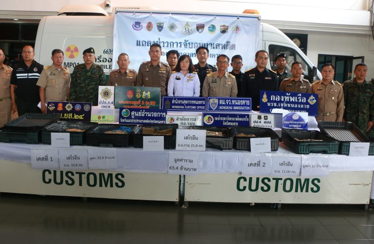 ศุลกากรหนองคาย รวบผู้ต้องหา 5 ราย คาด่านซุกเฮโรอีน 21.8 กก. มูลค่า 65.4 ล้านบาท ใน-กระเป๋าเดินทาง