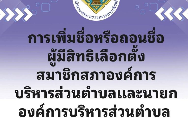 กาญจนบุรี สำนักงานคณะกรรมการการเลือกตั้งเผยแพร่ข่าวเลขที่ 509/2568 วันที่ 16 ธันวาคม 2568การเพิ่มชื่อหรือถอนชื่อผู้มีสิทธิเลือกตั้ง อบต.