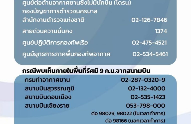 สมุทรปราการ ประกาศด่วน !! พบเห็นการบินโดรนเข้าข่ายผิดกฎหมาย หรืออาจเป็นภัยต่อความมั่นคง