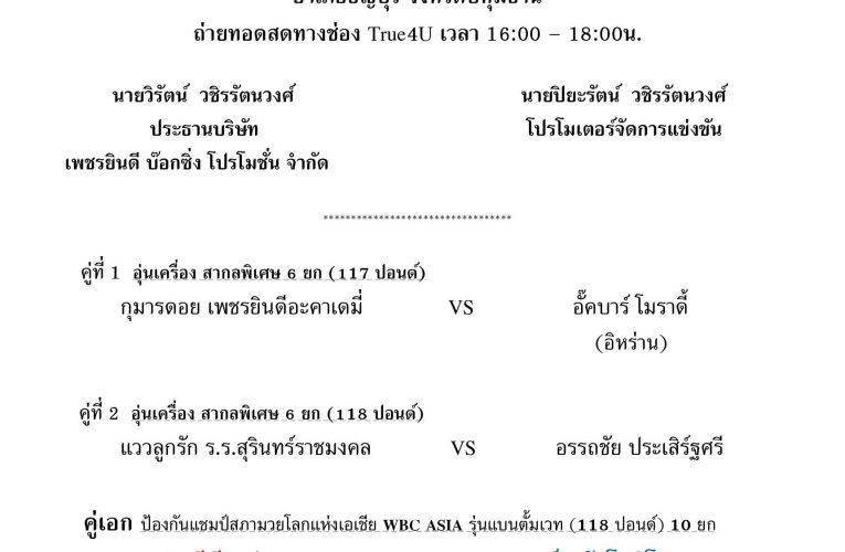 เสี่ยตังค์ โปรโมเตอร์ปิยะรัตน์ วชิรรัตนวงศ์ เตรียมระเบิดศึกCPFมวยมันส์สนั่นโลกในวันพุธที่25 กุมภาพันธ์ 2569 ณ เวทีมวยนานาชาติรังสิต จ.ปทุมธานี