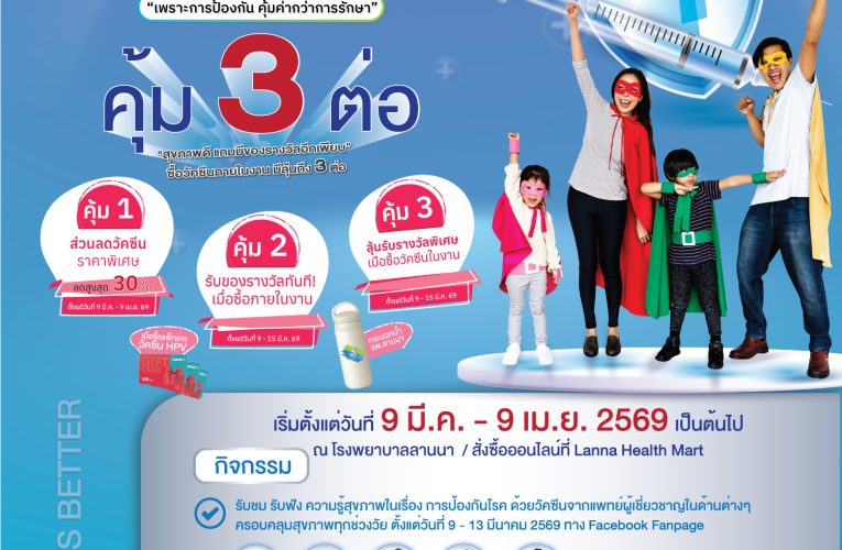🛡️ Vaccine Week สัปดาห์เสริมภูมิคุ้มกัน จัดใหญ่ คุ้มถึง 3 ต่อที่ รพ.ลานนา เริ่ม 9 มี.ค. 69 นี้
