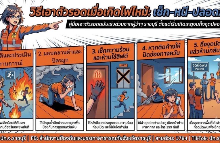 ผู้ว่าฯราชบุรี แนะนำวิธีเอาตัวรอดเมื่อเกิดเหตุเพลิงไหม้.