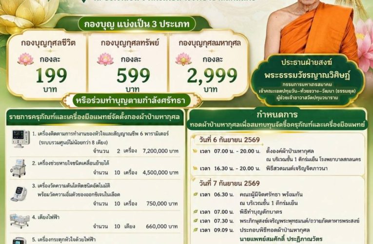 สกลนคร โรงพยาบาลจัดทอดผ้าป่าจีดซื้อเครื่องมือแพทย์ตึกร่มเย็น